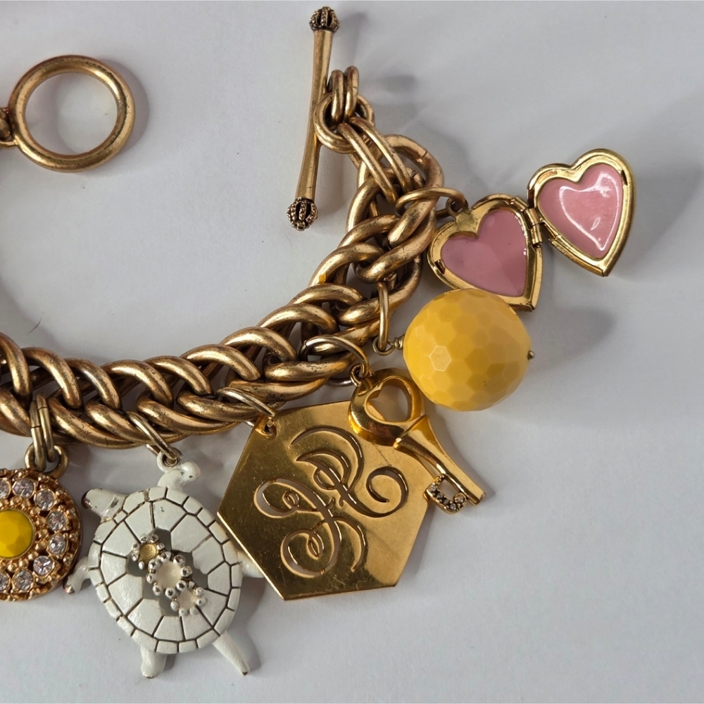 Juicy Couture Y2K Eclectic Goldtone Statement Charm Bracelet Stacked Cluster - Picture 2 of 10